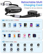 Verilux® 6 in 1 USB C Charging Cable Retractable USB C Charging Cable with Apple Watch Wireless Charger Support Max 100W PD Fast Charging Compatible with iPhone 15/14/13, Samsung, Apple Watch