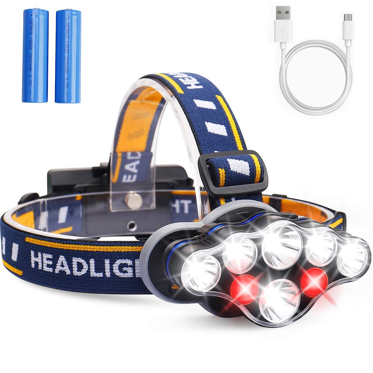 Verilux 13000 Lumens Head Torch Light Rechargeable, LED Emergency Light Headlamp Flashlight Headlight 90 Degree Angle Adjustable 8 Modes Headtorch for Home, Running, Walking, Camping, Fishing