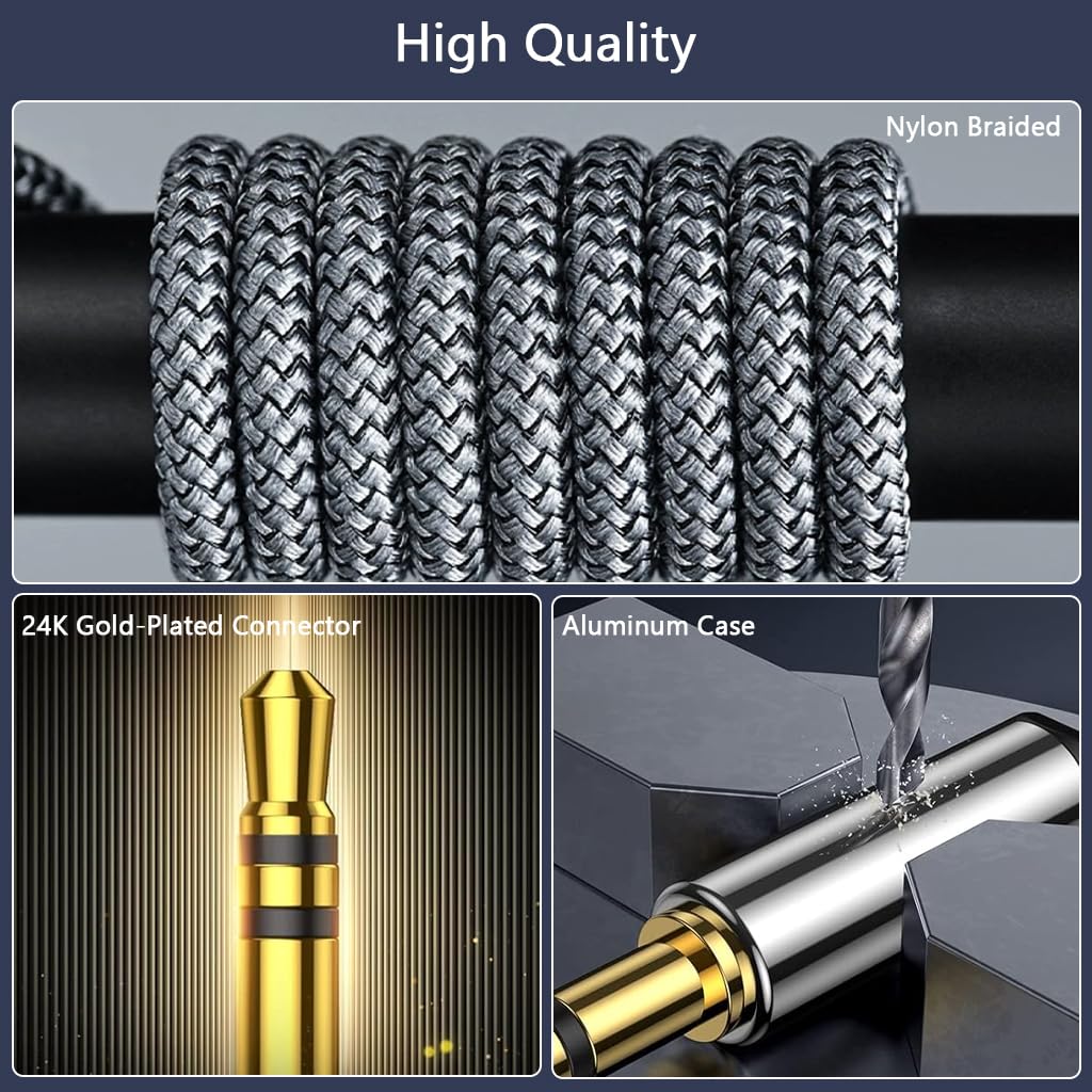 Verilux 3.5 mm Aux Cable for Car and Speakers featuring Right Angle Plug 9.8 ft Nylon Braided