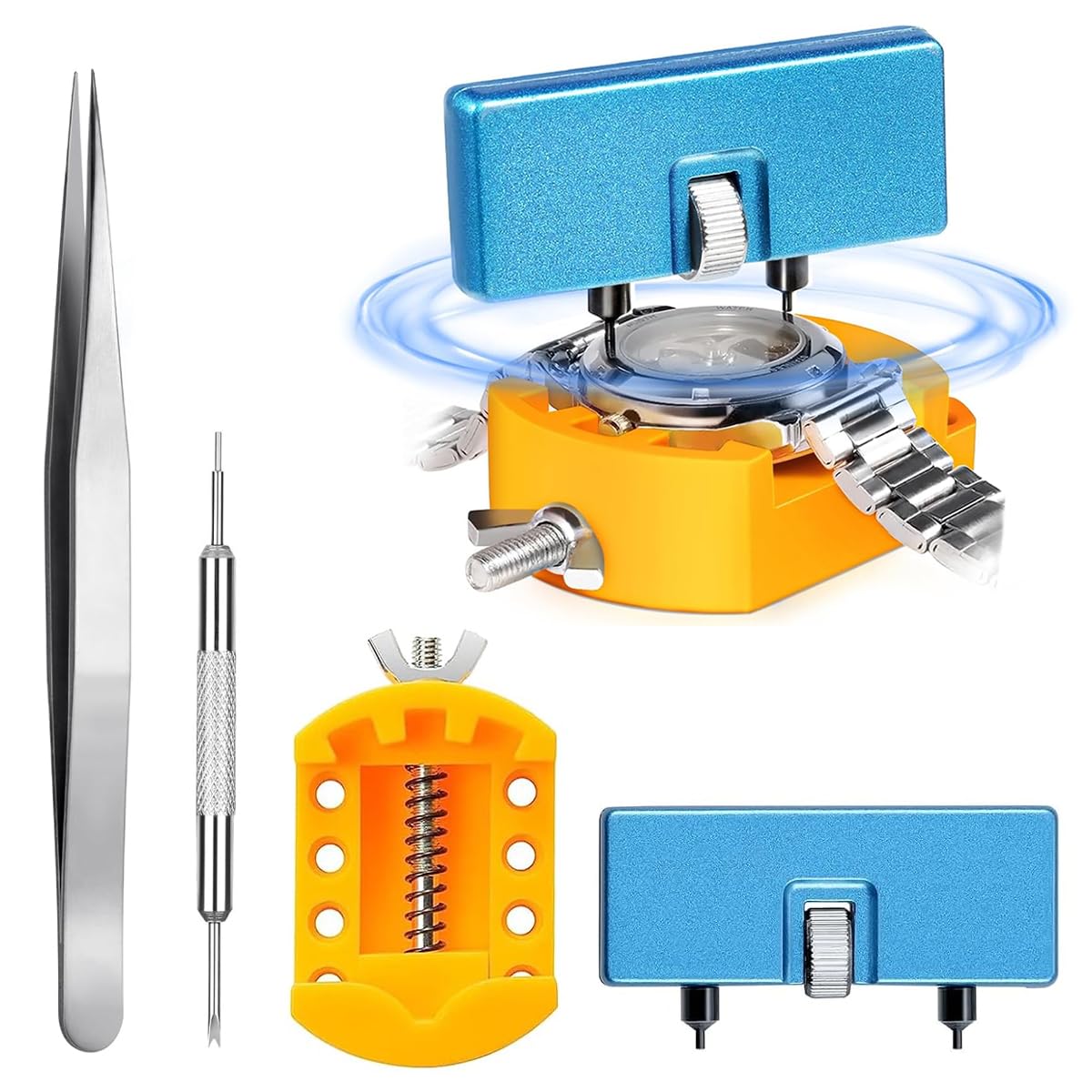 Serplex® Watch Repair Tool Kit with Case Opener, Tweezers, Precision Screwdriver & Case Holder, Watch Back Removal Tool Set with Accessories for Battery Replacement, Only for Grooved Watches