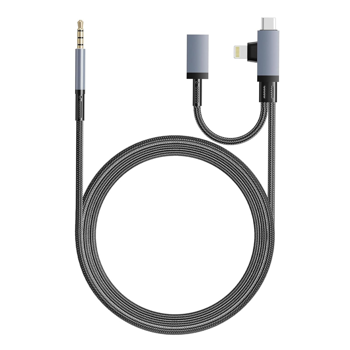 Verilux® 2-in-1 Nylon Braided Audio & Charging Cable, Lighting/USB-C to 3.5mm AUX Adapter with PD 30W Charging, Aluminum Shell Stereo Audio Cable Compatible for iPhone 13-17 & USB-C Devices