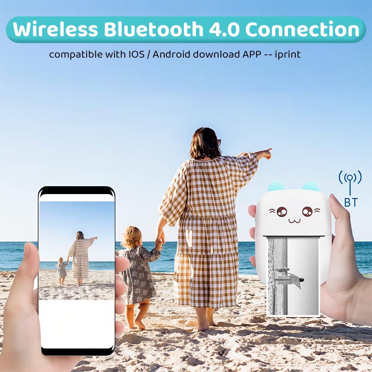Zeitel® Portable Bluetooth Thermal Printer, Wireless Inkless Mini Printer for Android & iOS