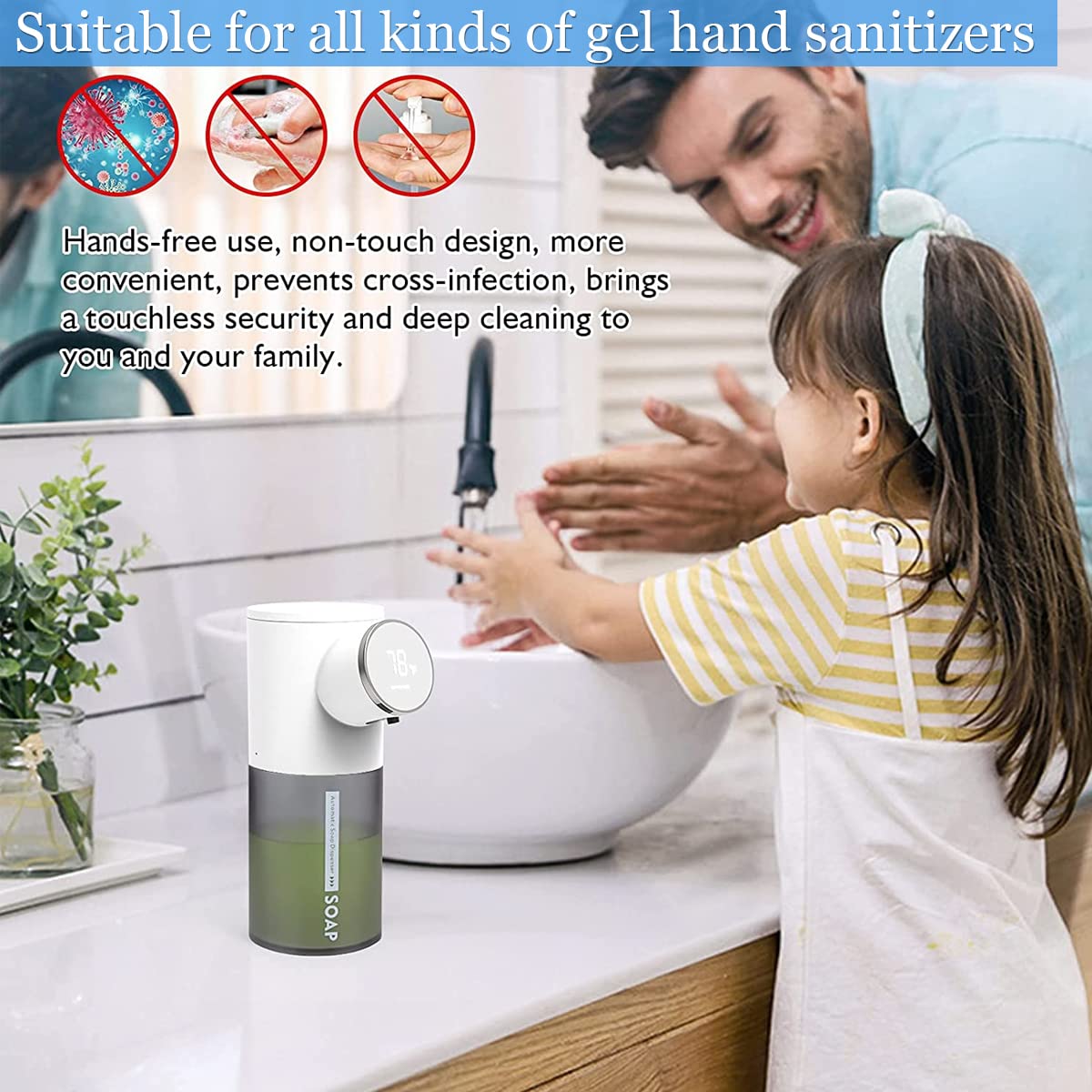 Verilux 1500mAh Soap Dispenser for Bathroom Automatic Touchless Soap Dispenser 320ml Liquid Soap Dispenser for Kitchen Sink LCD Temperature & Battery Display Sanitizer Gel Foaming Handwash Dispenser