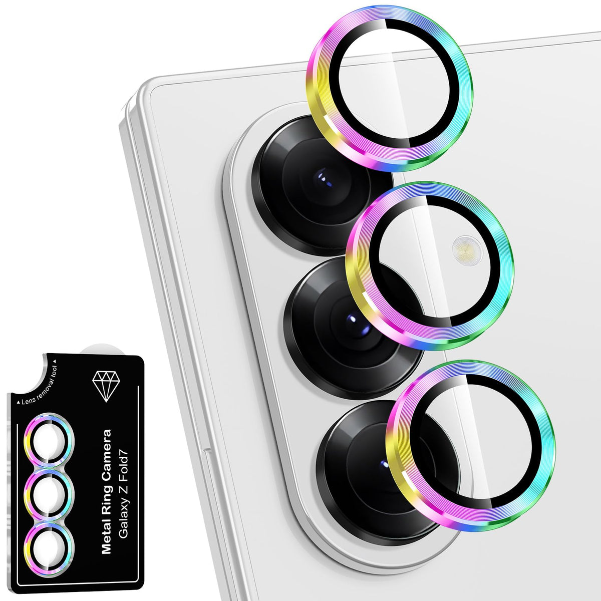 ZORBES® Samsung Galaxy Z Fold 7 Camera Lens Protector, Individual Metal Ring Tempered Glass Lens Cover