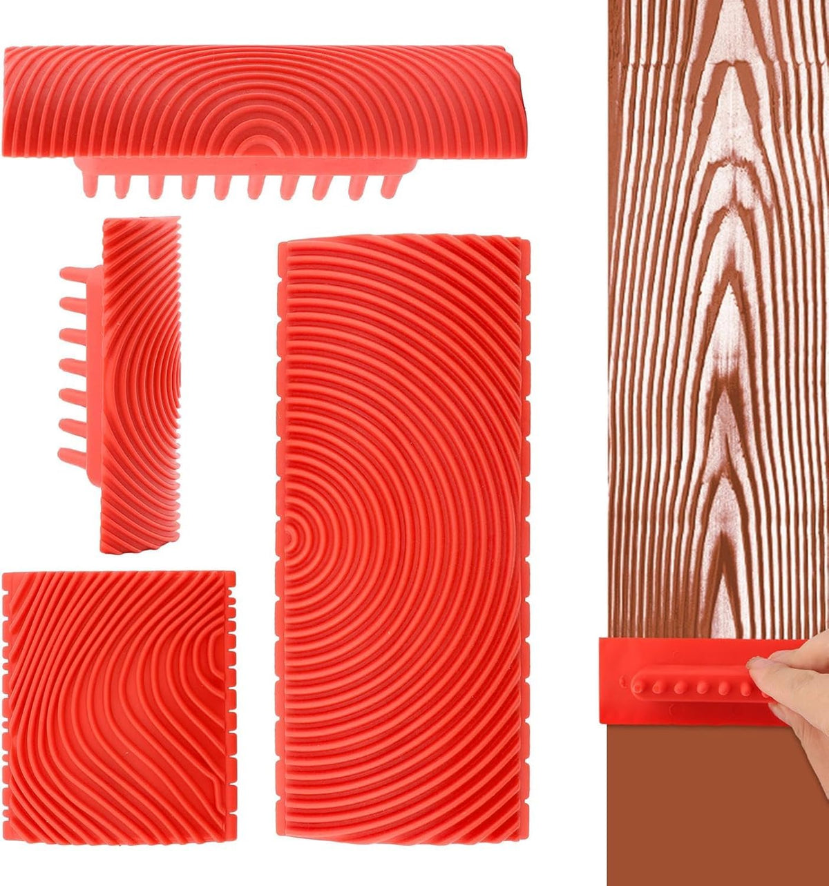 Serplex® 4Pcs Wood Grain Roller Tools Multi Sizes Graining Roller Tools Wood Grain Pattern Tools Wood Grain Comb Graining Tools for Woodworking, Painting, Furniture Finishing