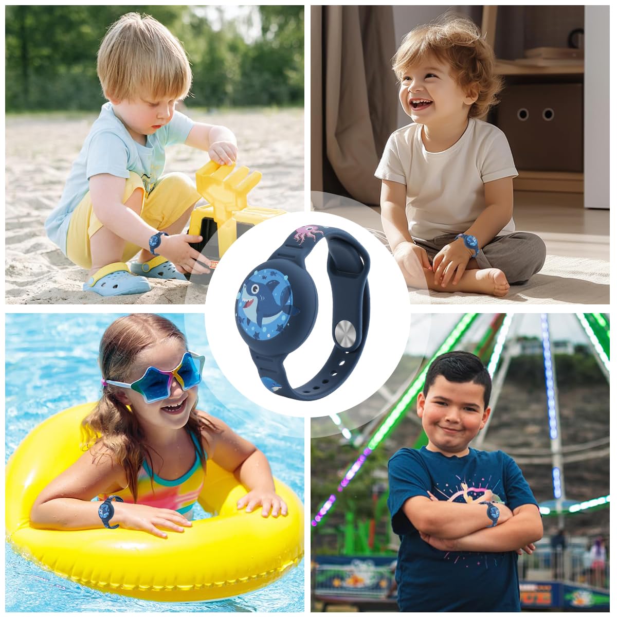 ZORBES® AirTag Bracelet for Kids, Waterproof Cute Cartoon Air tag Holder with Watch Band Design, Full Coverage Anti-Lost Silicone Airtag Hidden Accessories for Child, Blue