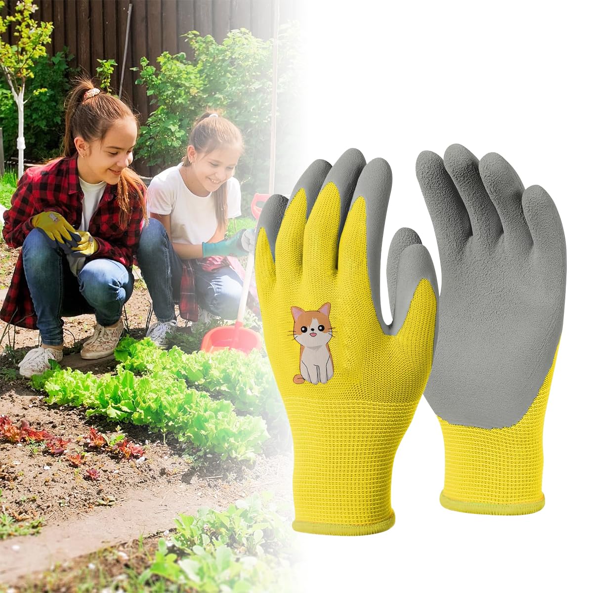 Serplex® Ages 8-11 Kids Gardening Gloves, Yard Work Gloves Kids Rubber Gloves Gardening Gloves Rubber Coated Gloves Kids Gloves Protective Rubber Coated Garden Gloves Digging Field Trip Gloves
