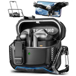 ZORBES® for Samsung Galaxy Buds3 FE / Buds3 Pro/Buds 3 Case with Phone Stand &Secure Lock Clip & Cleaning Kit Full Body Anti-Scratch Shockproof Carbon Fiber Protection Design with Carabiner, Black