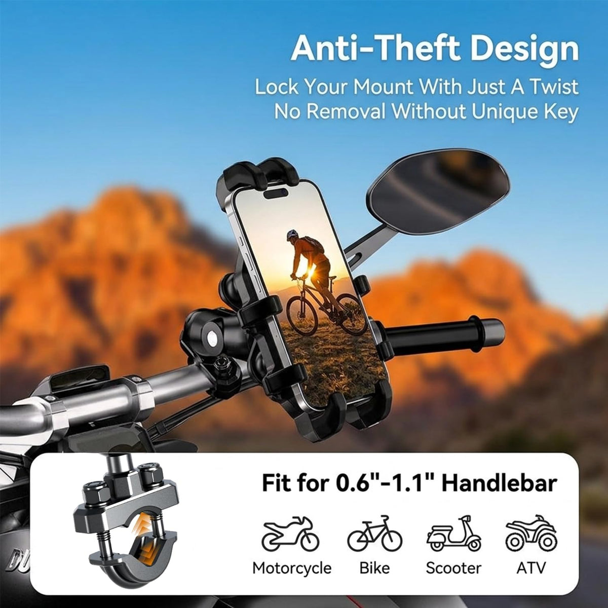 ZORBES® Motorcycle Phone Mount with Dual Vibration Dampener