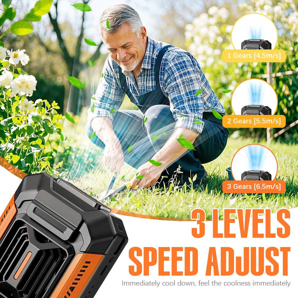 Verilux USB Portable Waist Clip Fan for Work and Travel with LED Flashlight and 3 Speeds | 90x112mm Lightweight Water-Resistant Design