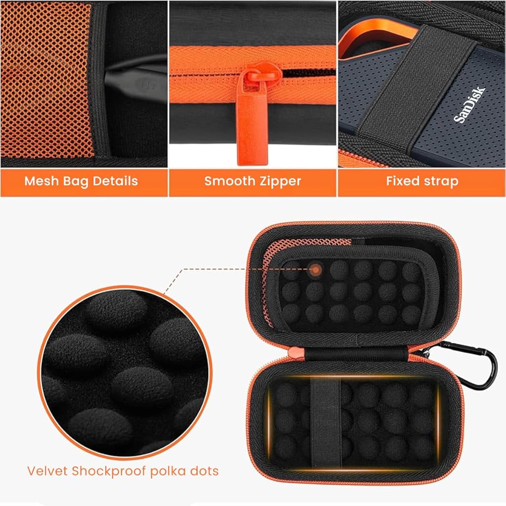 ZORBES® Carrying Case for SSD Storage Bag for SanDisk 500GB 1TB 2TB Shock-Proof Solid State Drive EVA Waterproof Accessories No Included 13.8 x 7.7 x 4.2cm 3 PCS