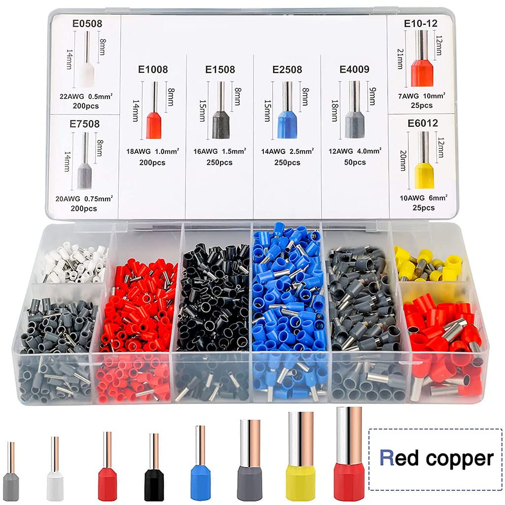Serplex® Ferrule Crimping Tool Kit, Self-Adjusting Square Wire Crimper Plier for AWG23-7 with 1200pcs Assortment Ferrule Wire Copper Crimp Connector, Wire Connector Kit Wiring Cable Connector