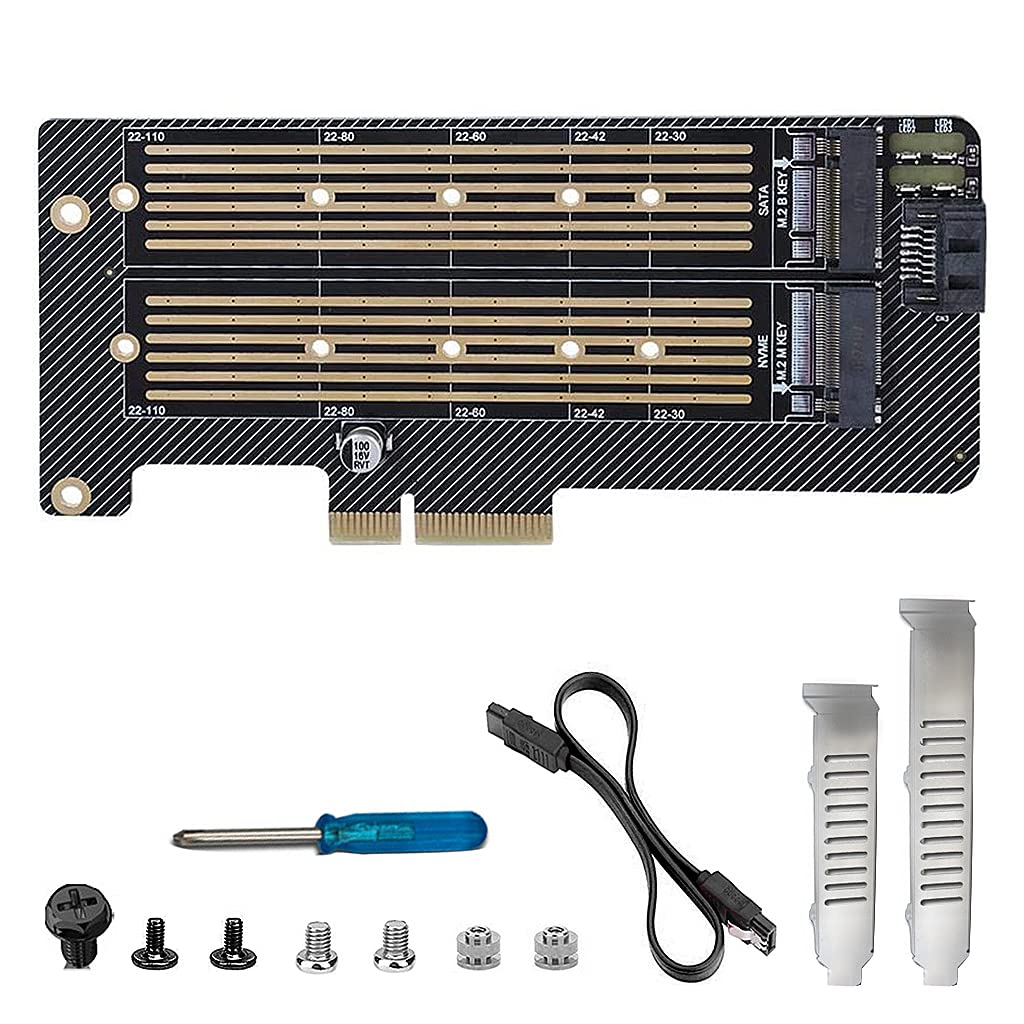 Verilux Dual M.2 PCIE Adapter for SATA, PCIE NVMe SSD with Advanced Heat Sink Solution,M.2 SSD NVME (M Key) & SATA (B+M Key) 22110 2280 2260 2242 2230 to PCI-e 3.0 x 4 NVME Adapter