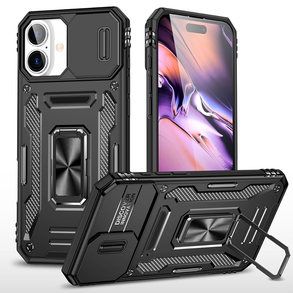 ZORBES® Phone Case for iPhone 16 Pro Max, XLSleek Magnetic Phone Case with Kickstand Phone Ring &Sliding Camera Lens Cover Magnetic Phone Holder Shockproof Phone Case for iPhone 16 Pro Max