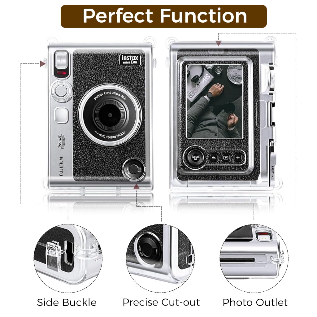 ZORBES® Clear Case for Fujifilm Instax Mini Evo PC Protective Case for Polaroid Fuji Instax Mini Evo Camera Fashion Transparent Protecive Case with Attachable Loop