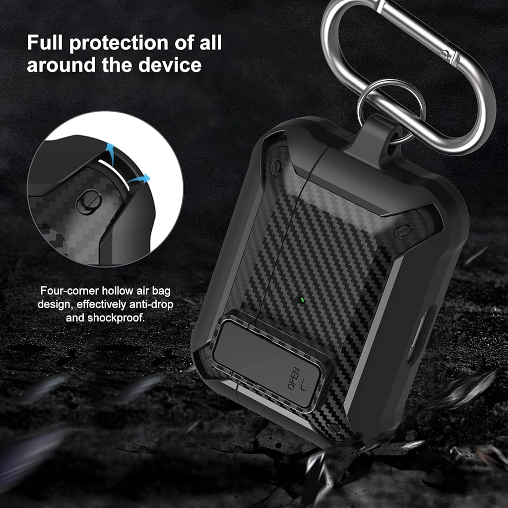 ZORBES® TPU Airpods Pro Case Fashion Carbon Fiber Design Airpods Pro Cover Airpods Pro Shockproof Case with Carabiner Support Wireless Charging,Black