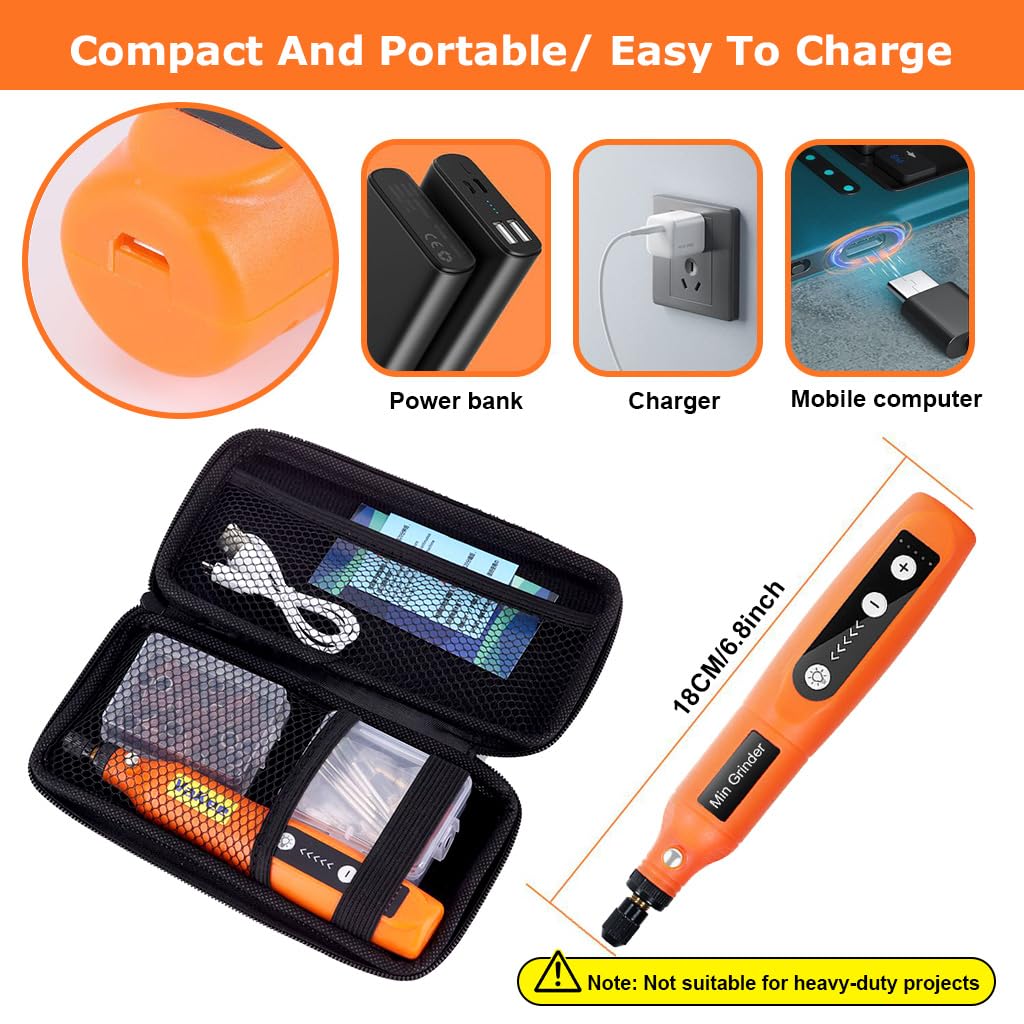 Verilux Rotary Tool Kit for DIY Crafts with 5 Speeds and 58 Accessories | Cordless USB Charging Design