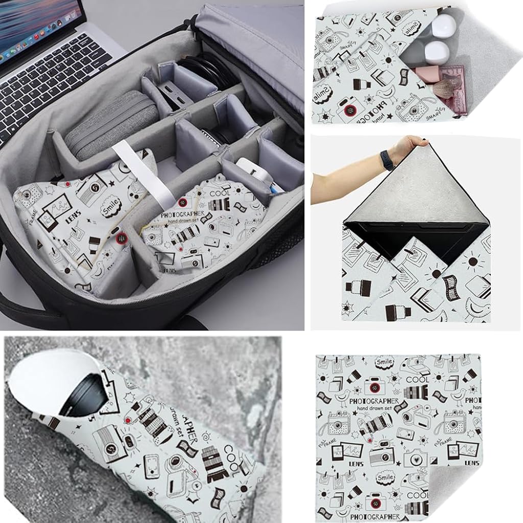 ZORBES® Camera Lens Wrapping Cloth 45x45cm Magic Grippy Multi-Use Fashion Print Design Non-Slip Waterproof Silicone-Coated Organizer Wrap for Tools Gears Accessories 3PCS