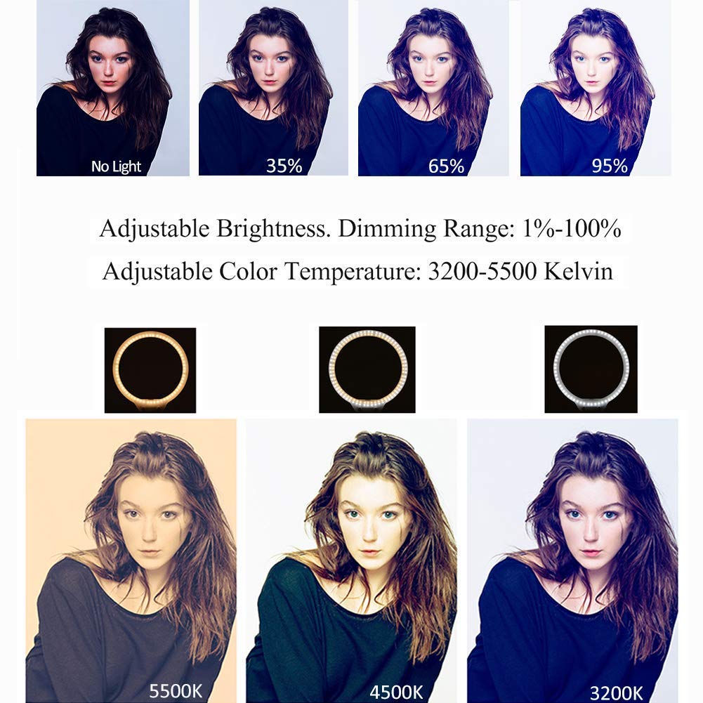 Verilux Ring Light for Video Conferences and Makeup featuring 10 in Design | Adjustable 3200–5500K Dimmable LED
