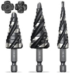 Serplex® Four Spiral Flute Step Drill Bit Set,3 Pcs HSS Step Drill Bits (1/8"-7/8") Unibit Bit with Tool Box,1/4" Shank Bits for Aluminum Wood Plastic Metal-Mixed Colors