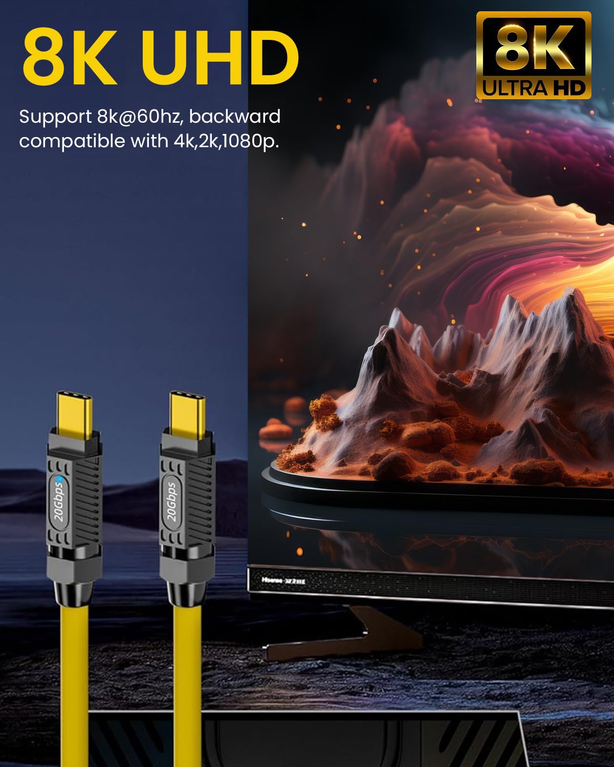 Verilux® USB C to USB C Cable 140W USB 3.1 Type C Charging Cable, Fast Charging 20Gbps USB Type C Charger Cord, with LED Light, Support 8K@60Hz for MacBook Pro, 3.3Ft