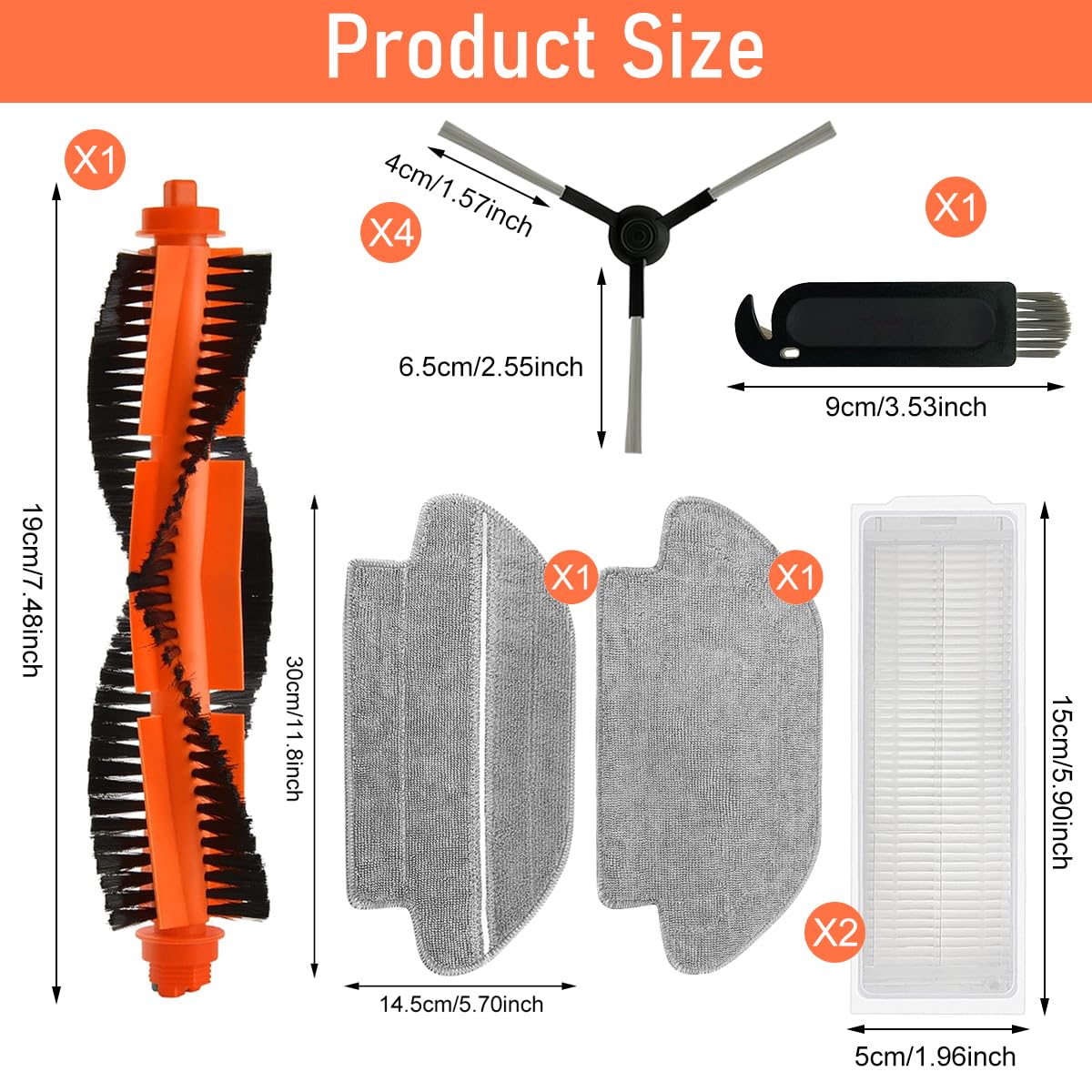 Verilux® Sweeping Robot Accessories Set Compatible for Robot Vacuum S10, Replacement Spare Parts Accessories, Main Side Brush Filter Mop Cloth