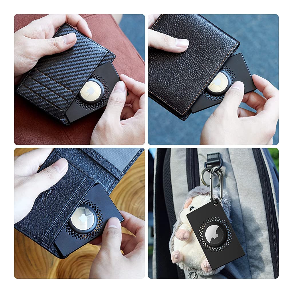 ZORBES® AirTag Holder Card Sized Slim AirTag Case Portable AirTag Holder with Keychain Hole (Black)