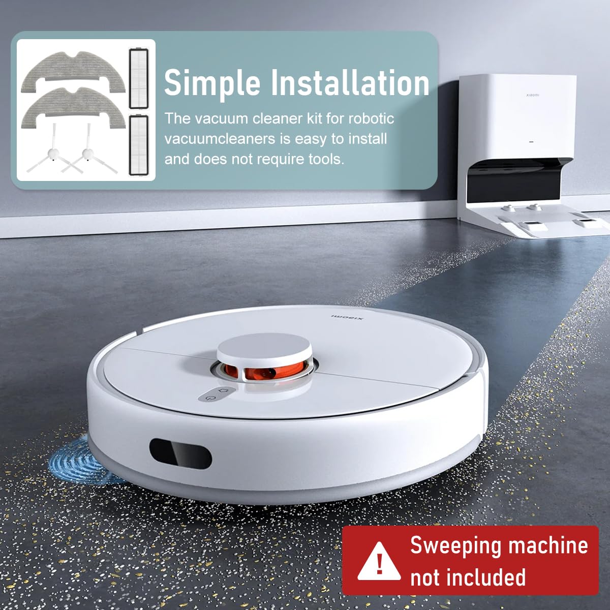 Verilux® Replacement Accessories for Mi Robot Vacuum X10, Includes 2Pcs Mop Pads, 2Pcs Side Brushes, 2 Filters, Ideal Essential Accessories Alternatives for Robot Vacuum X10