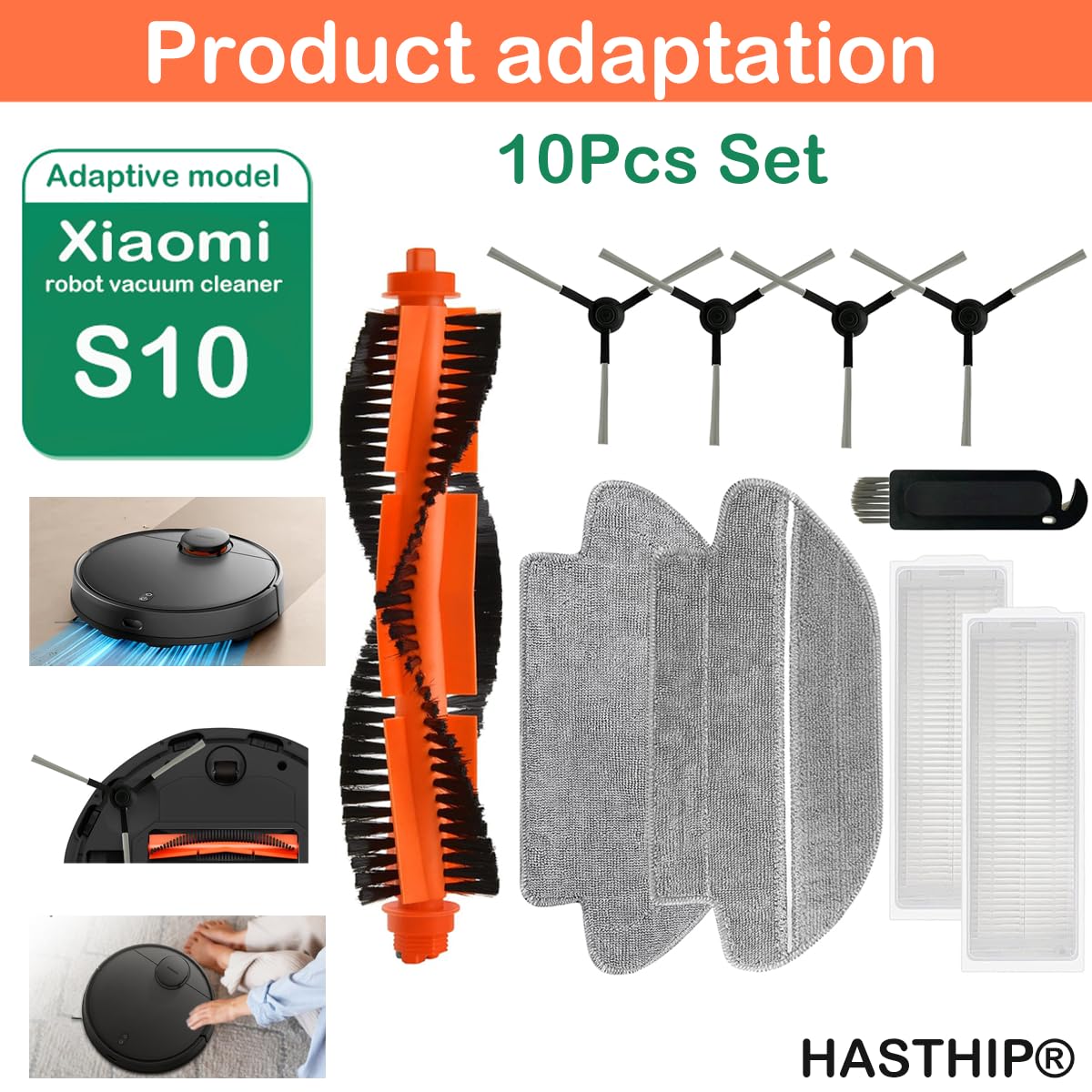 Verilux® Sweeping Robot Accessories Set Compatible for Robot Vacuum S10, Replacement Spare Parts Accessories, Main Side Brush Filter Mop Cloth