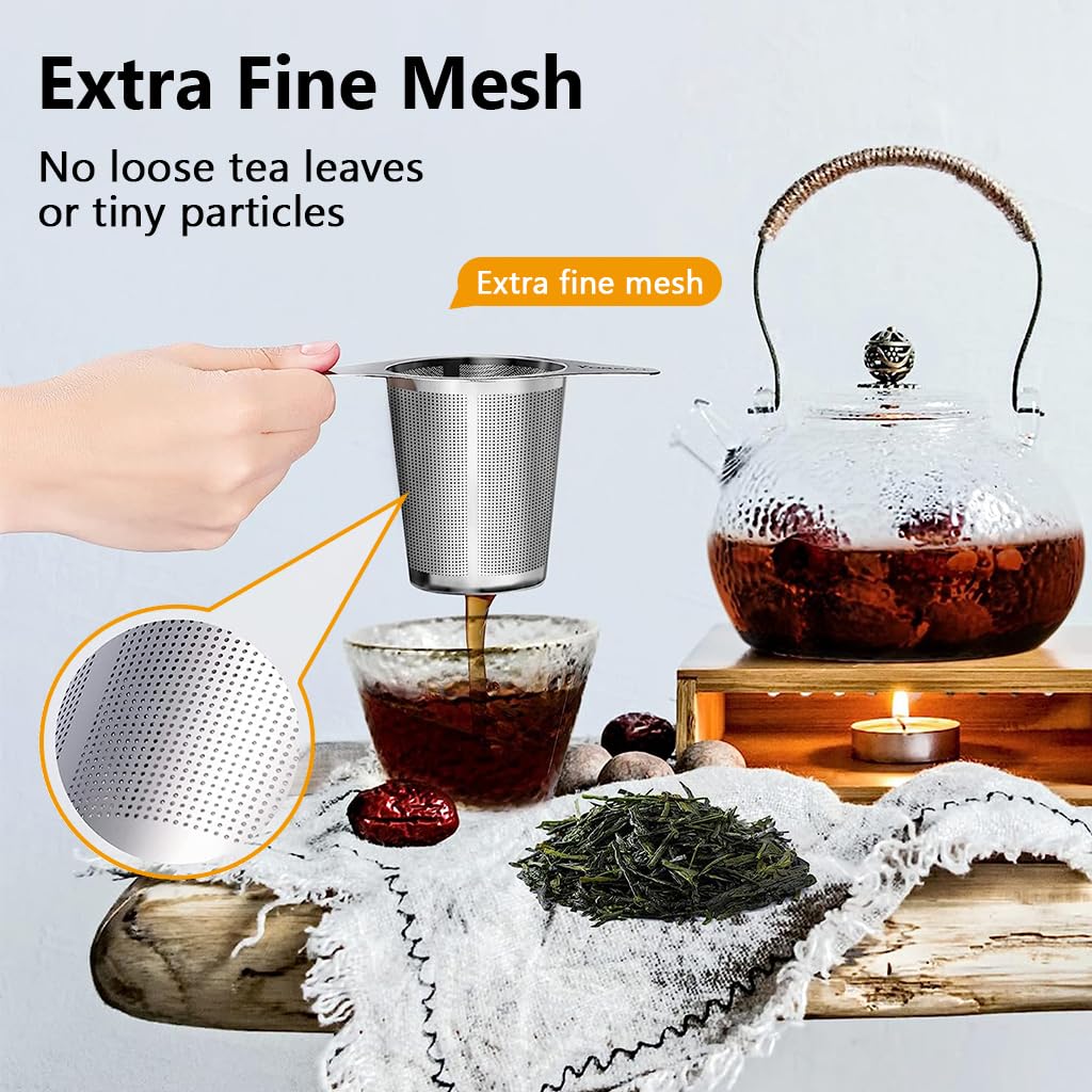 Zeitel® Tea Infuser Tea Strainer with Lid Tea Filter for Loose Tea, Chamomile, Green Tea Loose Leaves 2.95 inches Height Fine Mesh Strainer for Teapots, Cups, Mugs 304 Stainless Steel