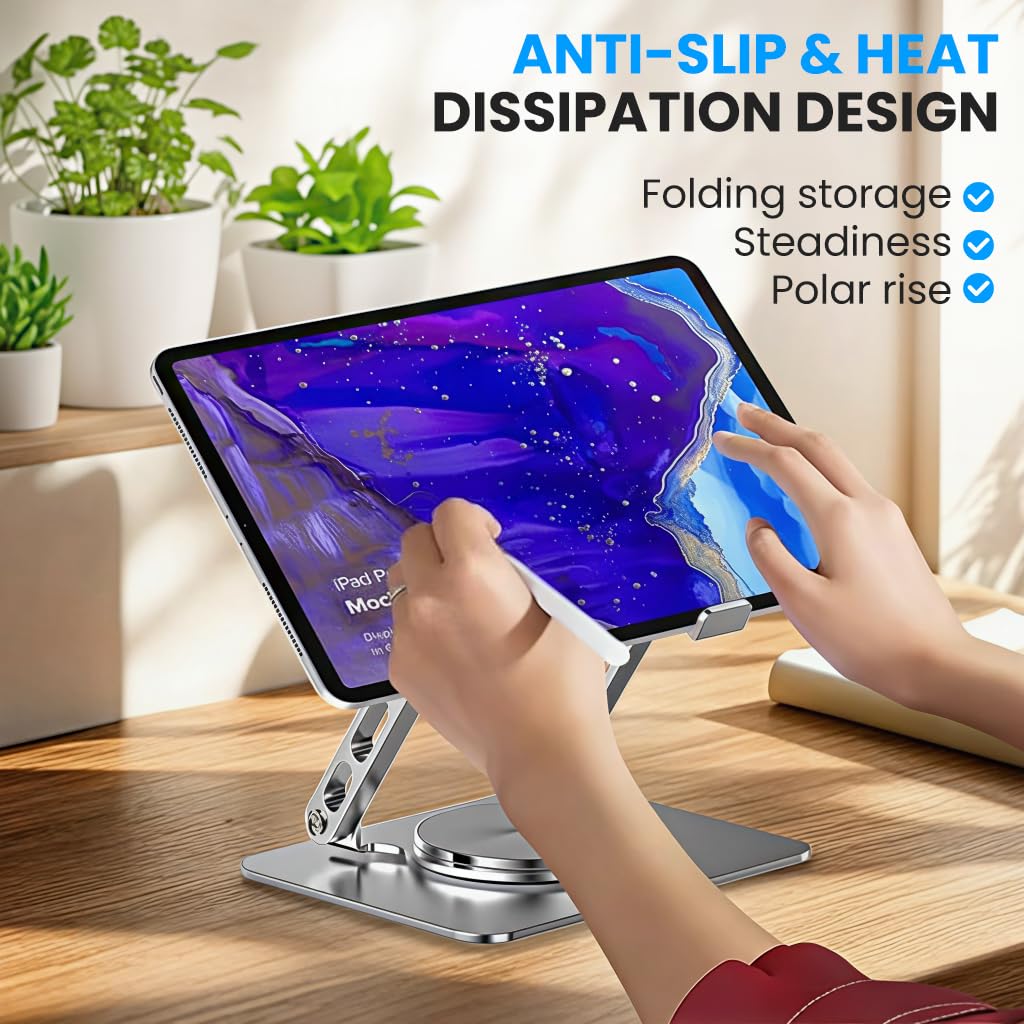 ZORBES® 360 ° Rotating Laptop Riser Stand, Carbon Steel Adjustable Laptop Holder Ergonomic Desk Support, Anti-Slip & Heat Dissipation Design, Folding Travel Notebook Stand with for Desk & Office