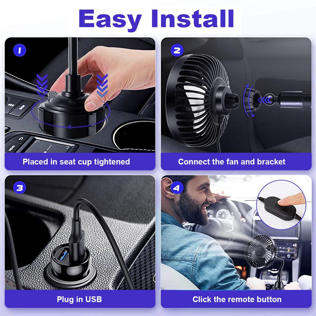 ZORBES® USB Fan for Car, Mini USB Fan for Car Cup Holder, Flexible Fan Angle 3 Speeds Adjustable USB Fan, Plug and Play with Seperate Switch 5W USB Fan for Car, Trunk, SUV use