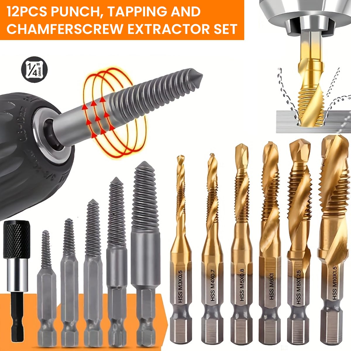 Serplex 11PCS Drill Bit Set with Screw Extractor Bits M3-M10