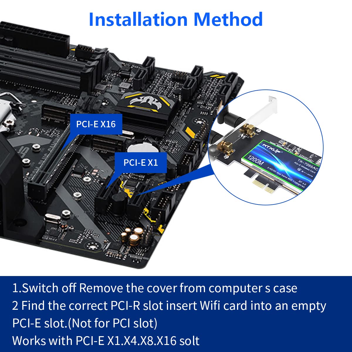Verilux PCIe WiFi Card for Desktop PC with Dual 8dBi Antennas and Bluetooth 4.2 | AC1200