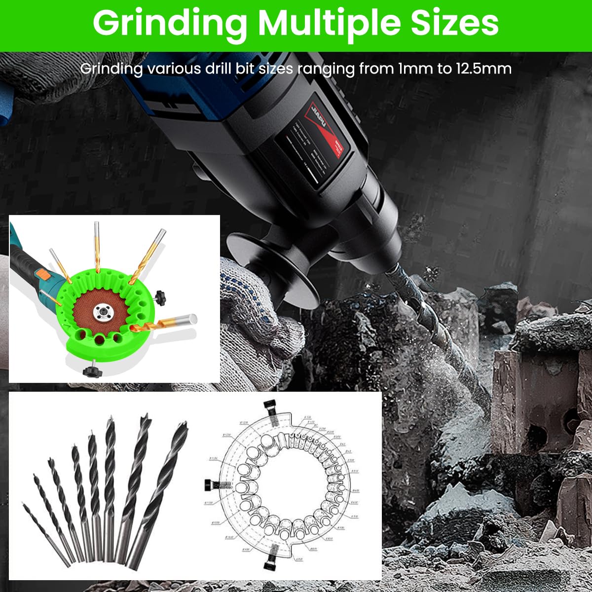 Serplex® Multi Drill Bits Sharpener Attachment Tool for Electric Disc Cutter Angle Grinder Attachment for Sharpening Drill Bits, 20-Slot Design, Drill Bits Sharpening Tool for 2-13mm Dia Drill Bits
