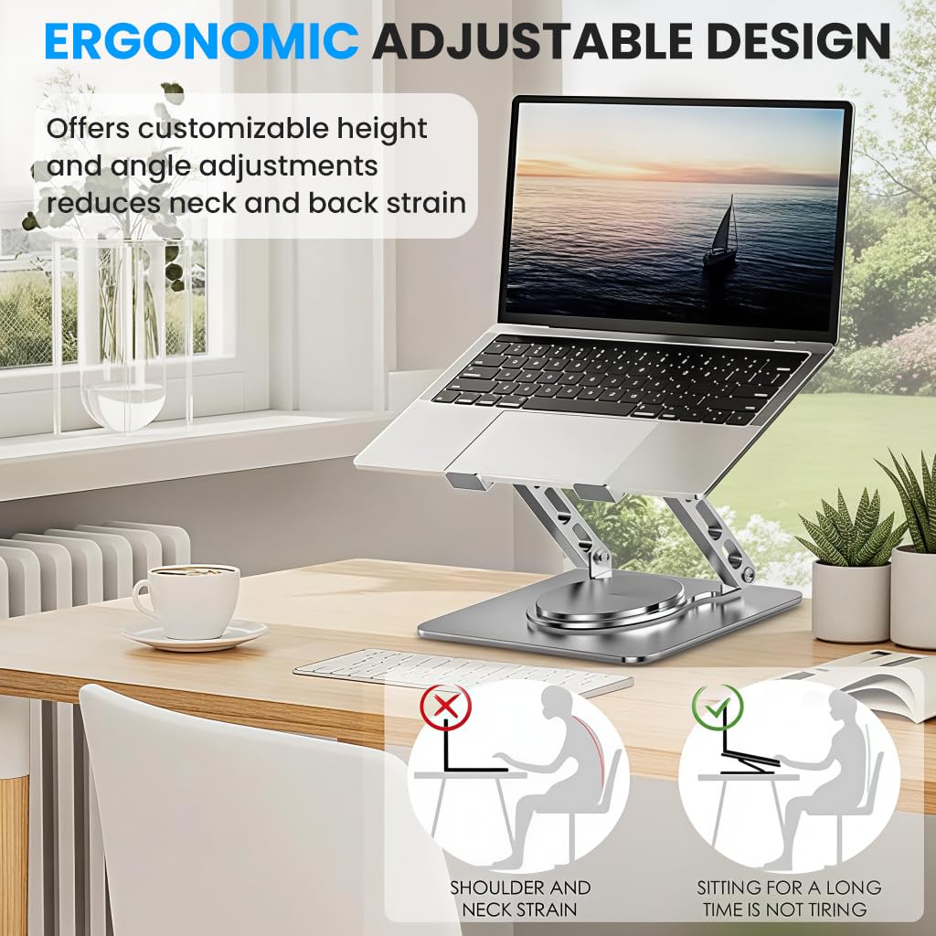 ZORBES® 360 ° Rotating Laptop Riser Stand, Carbon Steel Adjustable Laptop Holder Ergonomic Desk Support, Anti-Slip & Heat Dissipation Design, Folding Travel Notebook Stand with for Desk & Office