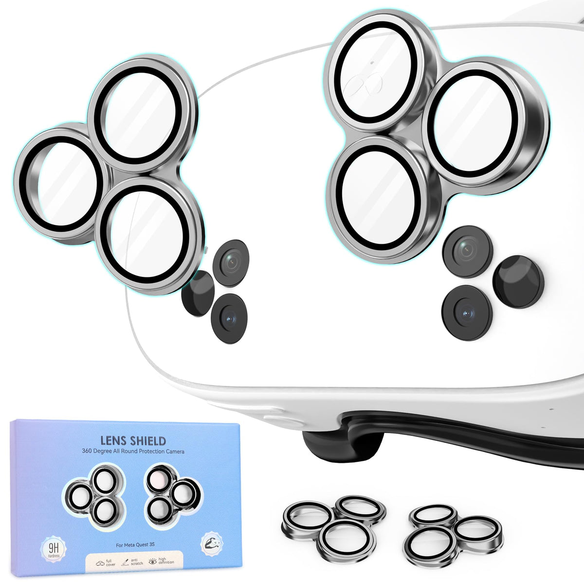 ZORBES® Compatible with Meta/O-culus Quest 3s, 2Pcs Metal Frame VR Headset Lens Cover Protectors, 9H Tempered Glass HD Anti Scratch Lens Guards, Protective Cover Accessories for VR Headset