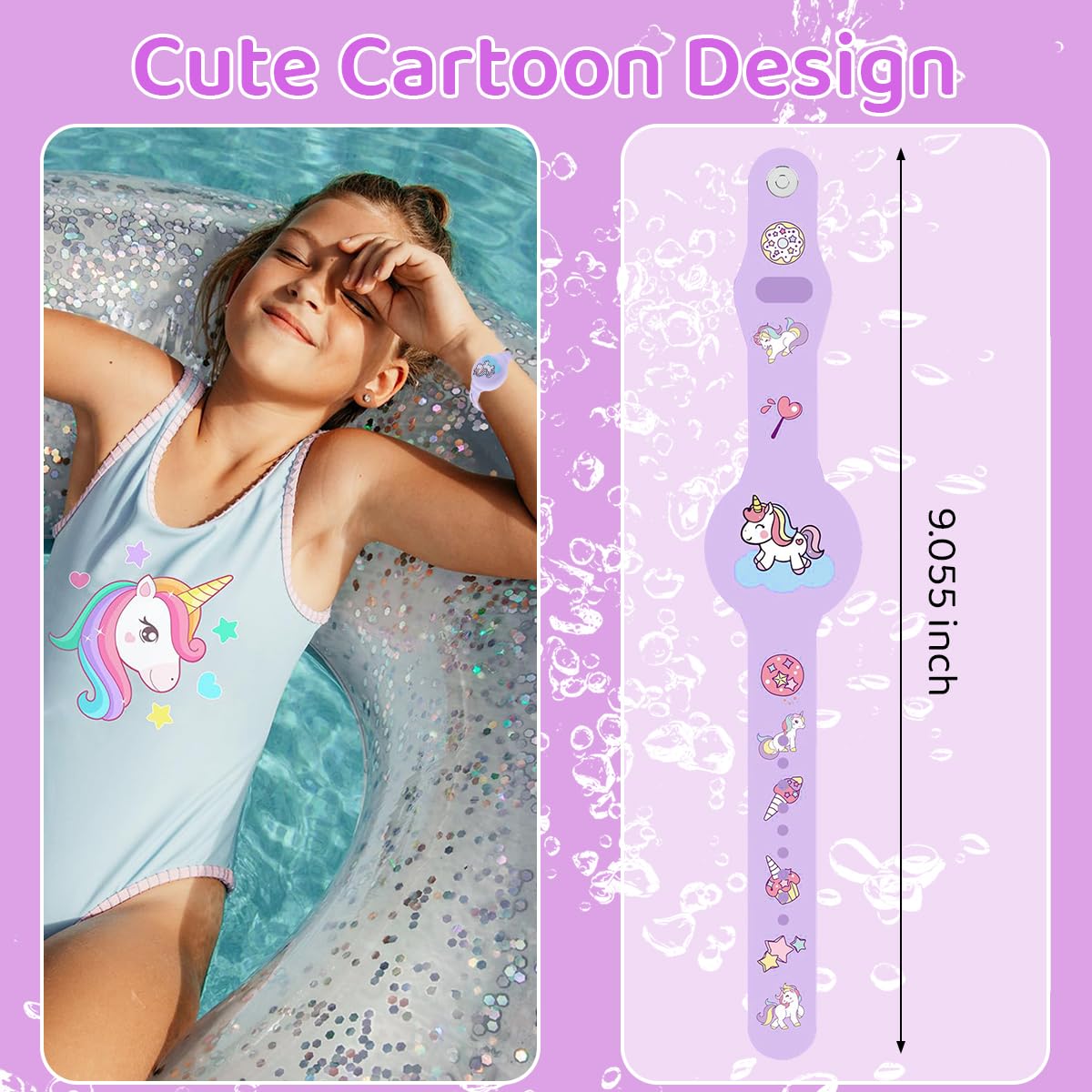 ZORBES® AirTag Bracelet for Kids, Waterproof Cute Cartoon Air tag Holder with Watch Band Design, Full Coverage Anti-Lost Silicone Airtag Hidden Accessories for Child, Pink