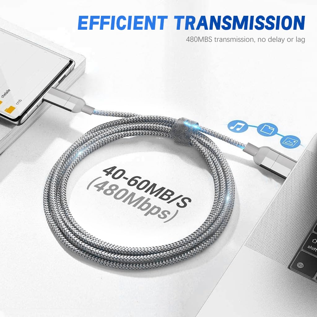 Verilux 4 in 1 Magnetic USB C Cable 3.3ft 100W PD with Nylon Braid | Fast Charging and Data Transfer