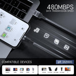 Verilux USB A to Lightning Cable for iPhone featuring 10ft length and 480Mbps data sync | braided nylon durability