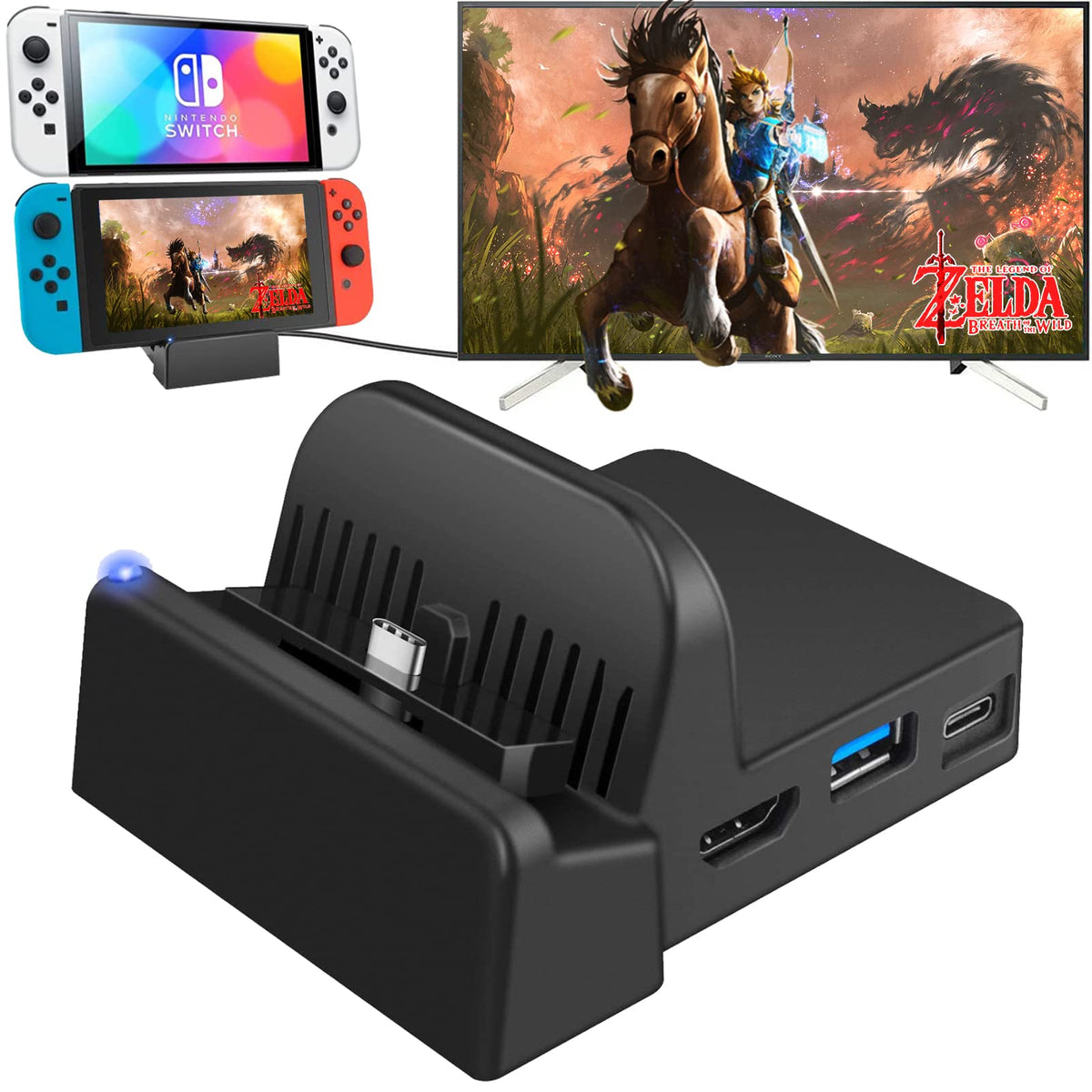 ZORBES® Switch Dock for Switch, Switch Gaming Console Dock, Switch Dock for TV with 4K HDMI/USB 3.0/ USB-C Ports, Immersive Game Experience, Replacement for Official Switch Dock, No Switch Included