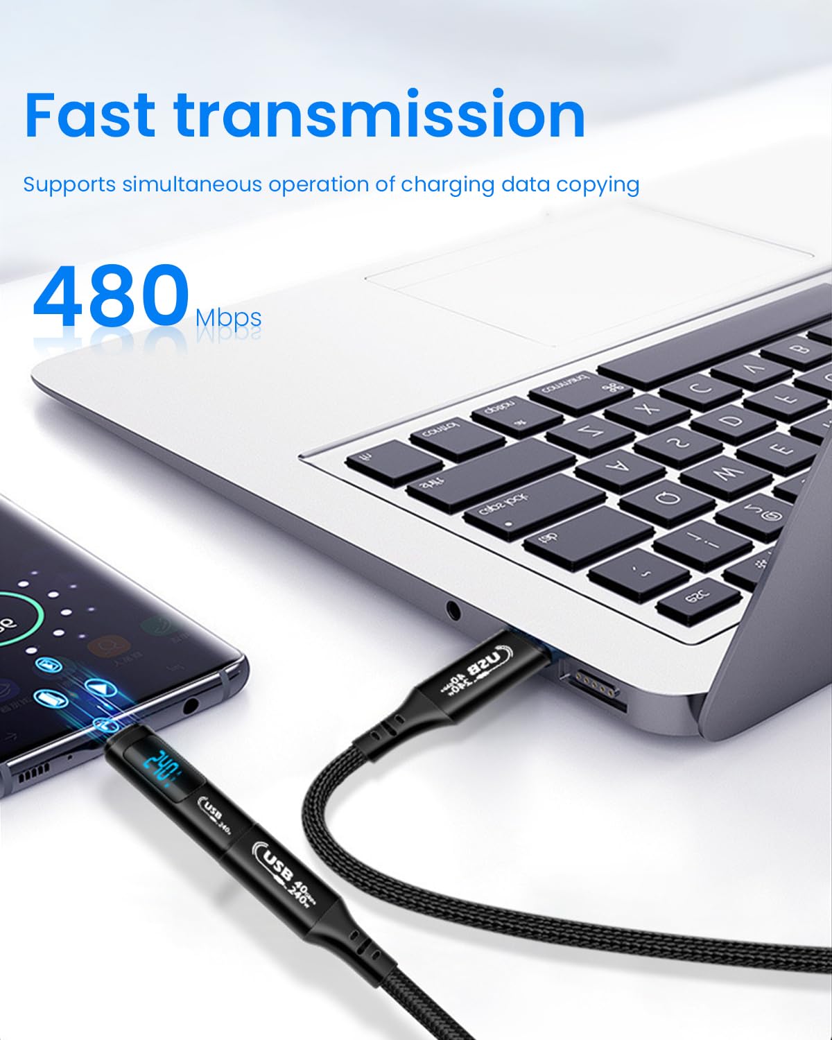 Verilux USB C Adapter for Fast 240W PD Charging with LCD Display | Aluminum Alloy Design