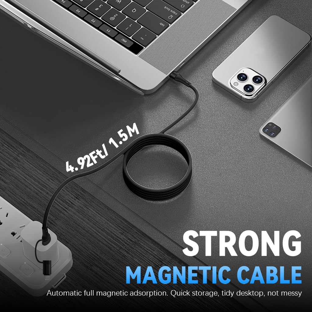 Verilux Magnetic Type C Cable for Travel and Office with 4 in 1 Connectors 1.5 m | 60W PD Fast Charging