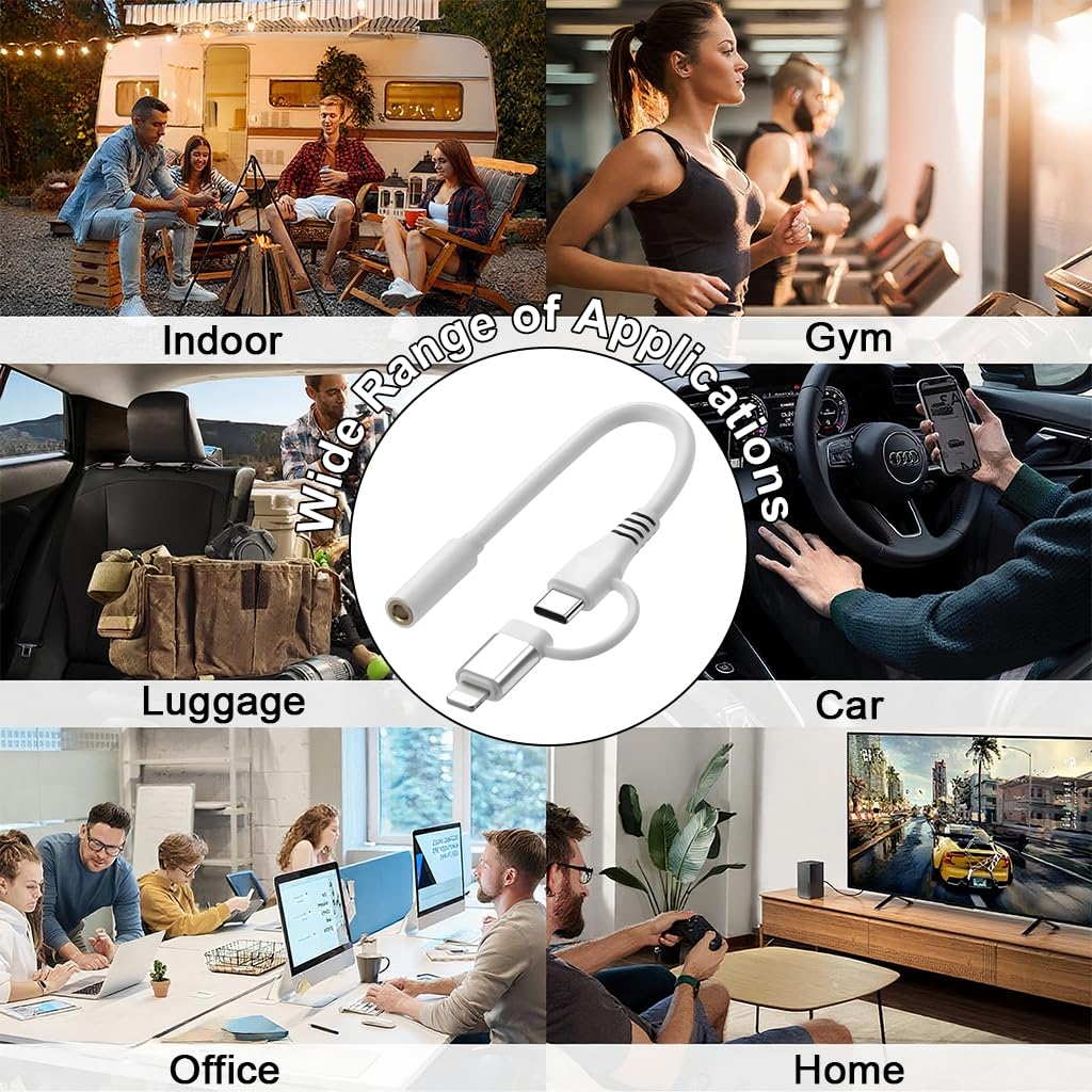 Verilux Lightning to 3.5 mm Headphone Jack Adapter for iPhone and USB C | 24bit 96kHz Audio