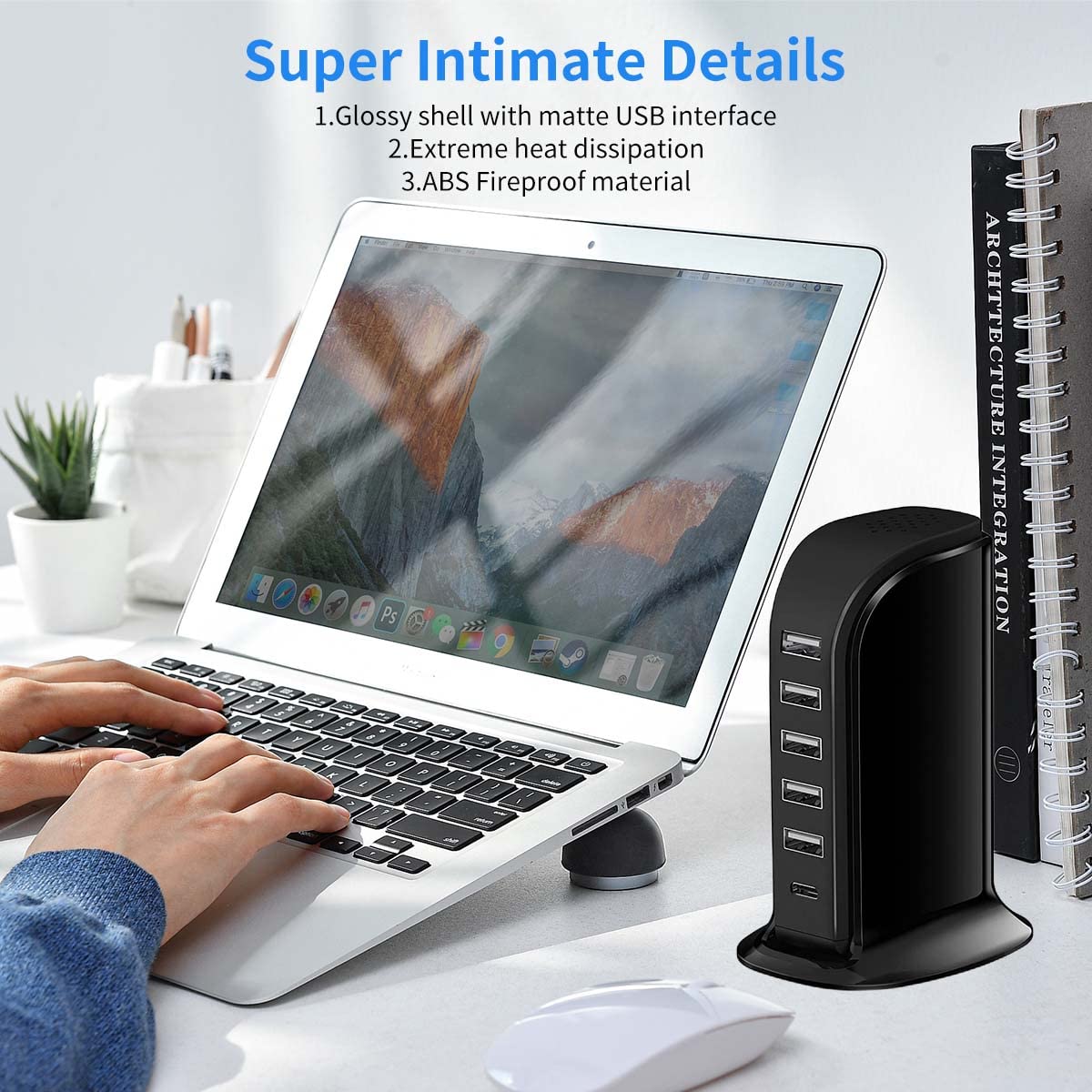 ZORBES® 6 in 1 USB Charging Station Multiports Charging Dock 30W USB Hub with 5 USB Ports and 1 Type-C Port Universal Desktop Multiports Charging Dock for Phone, Tablet, More USB Enabled Devices