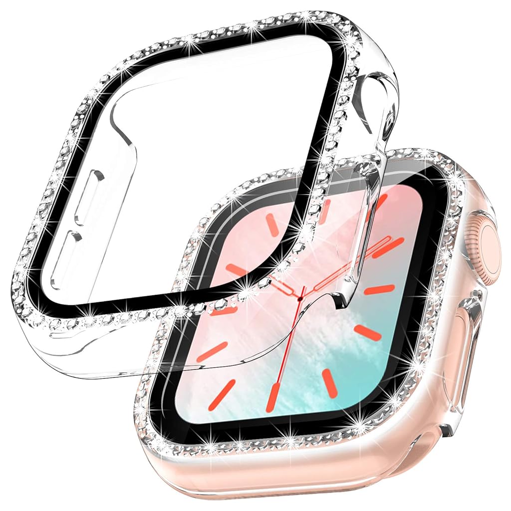 ZORBES® Case Compatible with Apple Watch Series 7 41mm with Built in Tempered Glass Screen Protector, Overall Protective Hard PC Case Ultra-Thin Cover for Women/Girl, Transparent