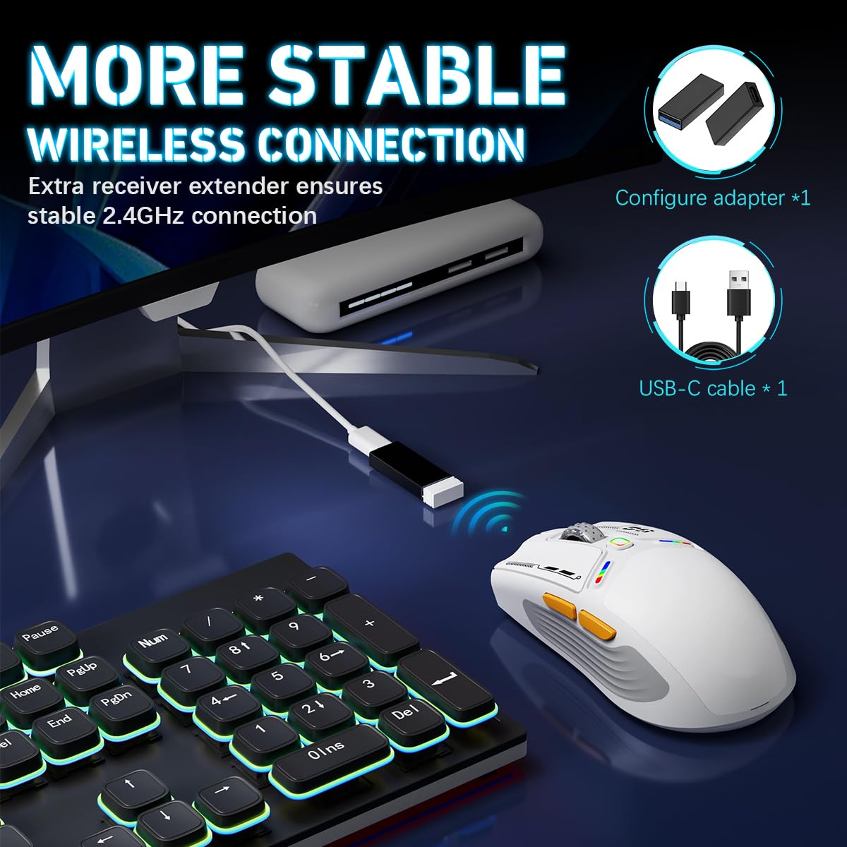 Verilux Wireless Gaming Mouse for Esports with 12000 DPI Sensor and Swappable Shells | White