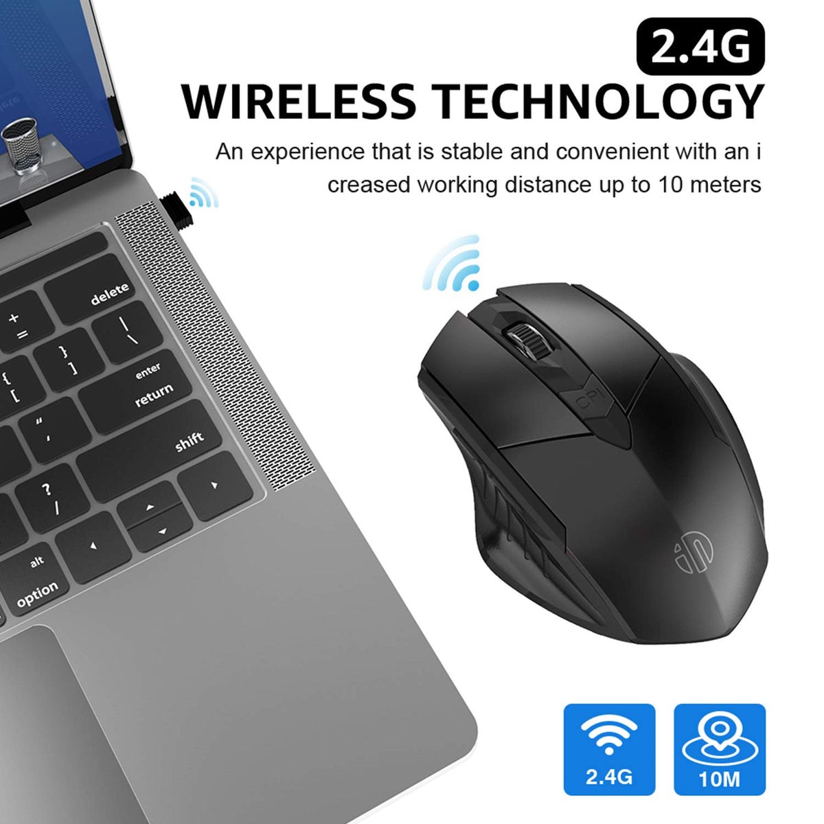 Verilux Wireless Mouse Rechargeable, Upgraded Ultra Slim 2.4G Silent Cordless Mouse Computer Mice 1600 DPI with USB Receiver for Laptop PC Mac MacBook, Windows (Black)