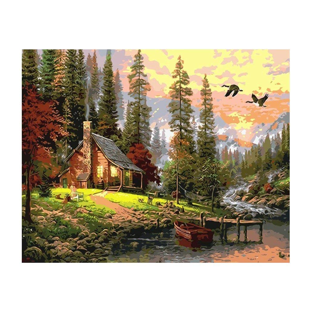 ZORBES® Canvas Nature Painting Kit, Hut in The Woods, 40 x 50 cm