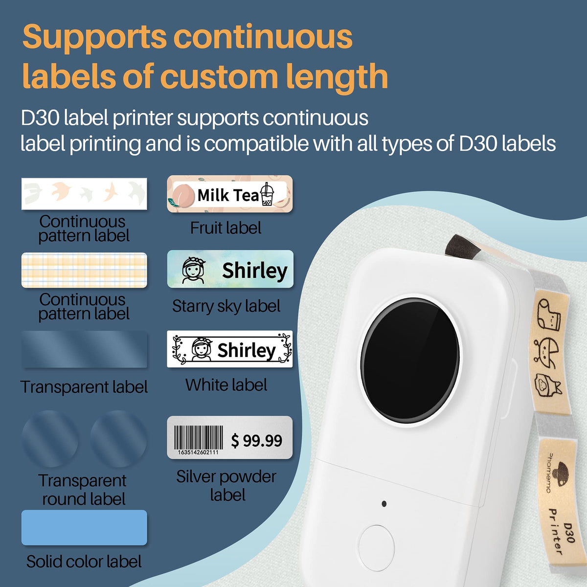 ZORBES® D30 Label Maker,Sticker Maker Machine with One Tape Inkless Small Bluetooth Label Printer for iOS and Android Thermal Inkless Printer for Home